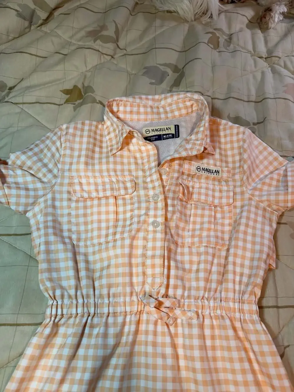 Magellan Outdoors Girls Peach Gingham Short Sleeve Button-Front Shirt Dress